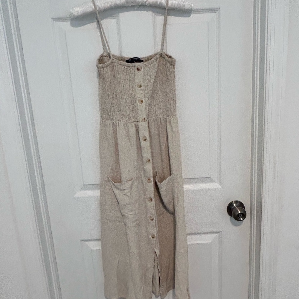 Spaghetti-Strap Cream Button-Front Midi Dress Wit… - image 1